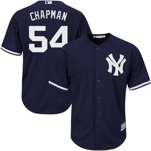 Yankees #54 Aroldis Chapman Navy Blue Alternate Stitched Youth MLB Jersey - Click Image to Close